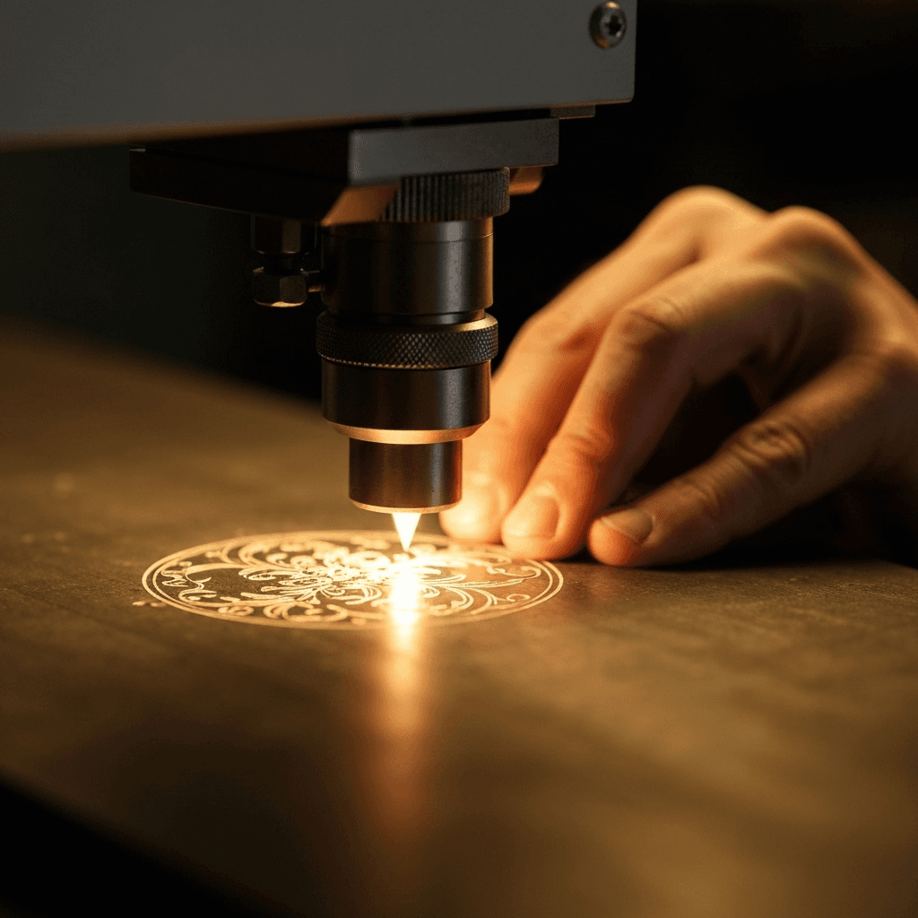 Precision laser engraving in action showcasing detailed craftsmanship and professional equipment