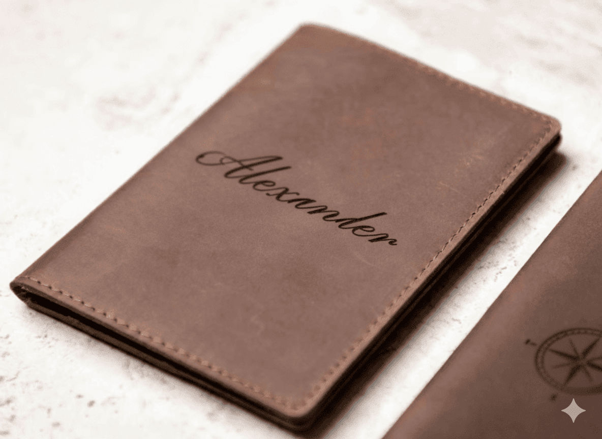 Custom Leather Portfolio - Corporate Awards laser engraving project on Genuine Leather